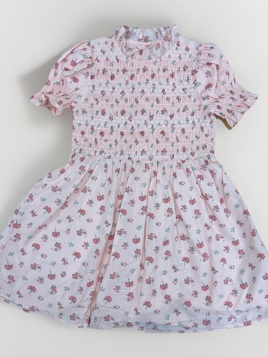 Janie and Jack Pink Smocked Floral Dress Size 6 Puff Sleeve 100% Cotton - Picture 2 of 9